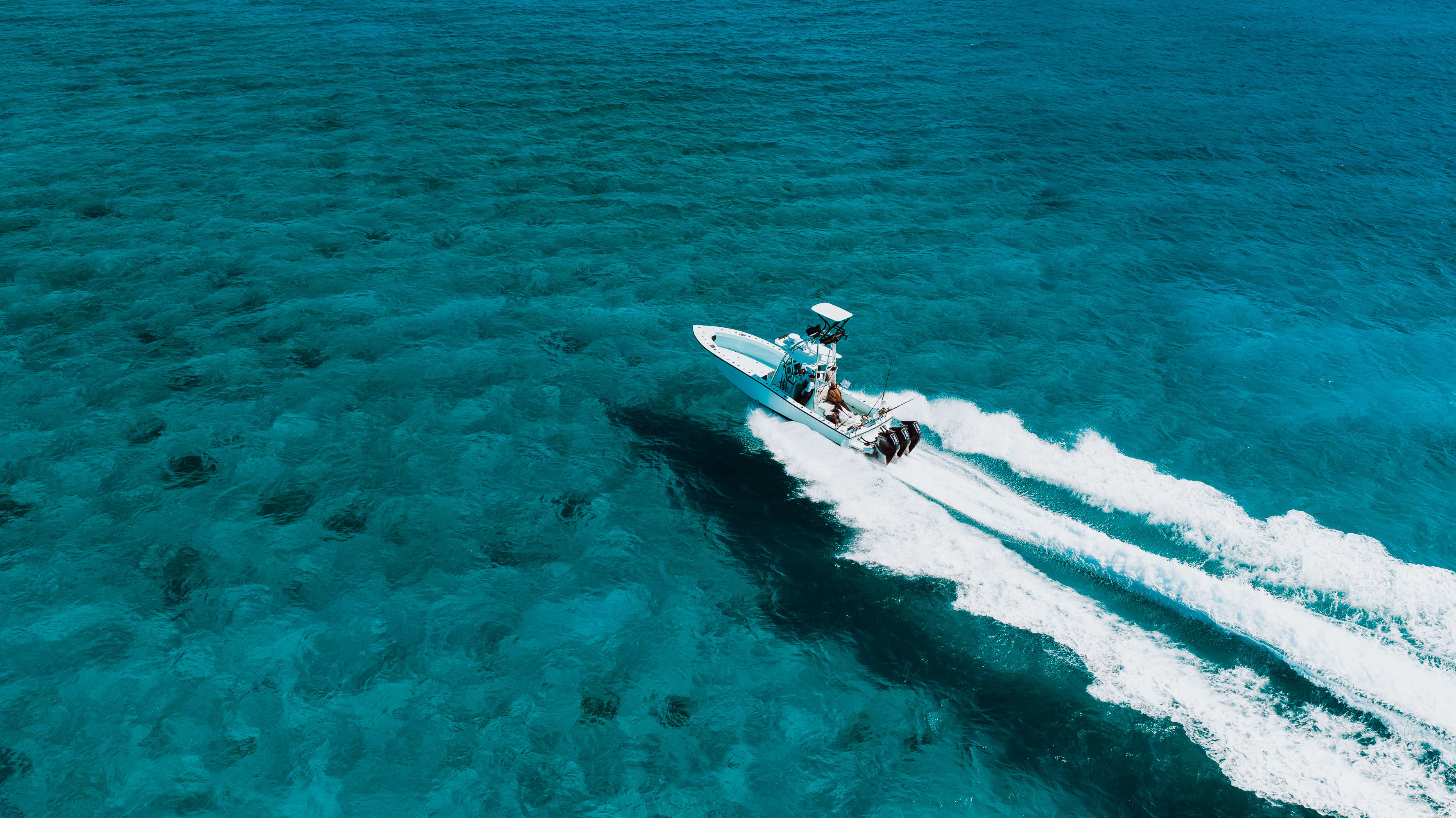 Aerial drone shot of sportfishing boat running offshore — kyff Outdoors drone photography